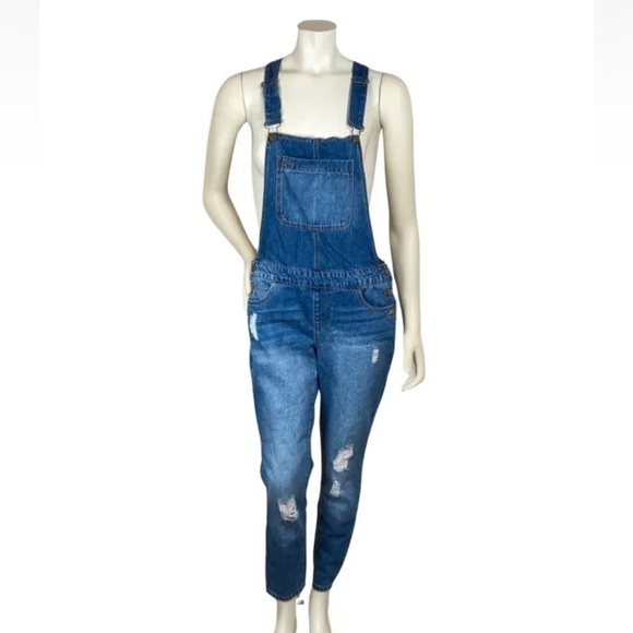 JustFab Pants - Just Fab Womens Distressed Denim Bib Overalls Size 27 Blue Adjustable Straps